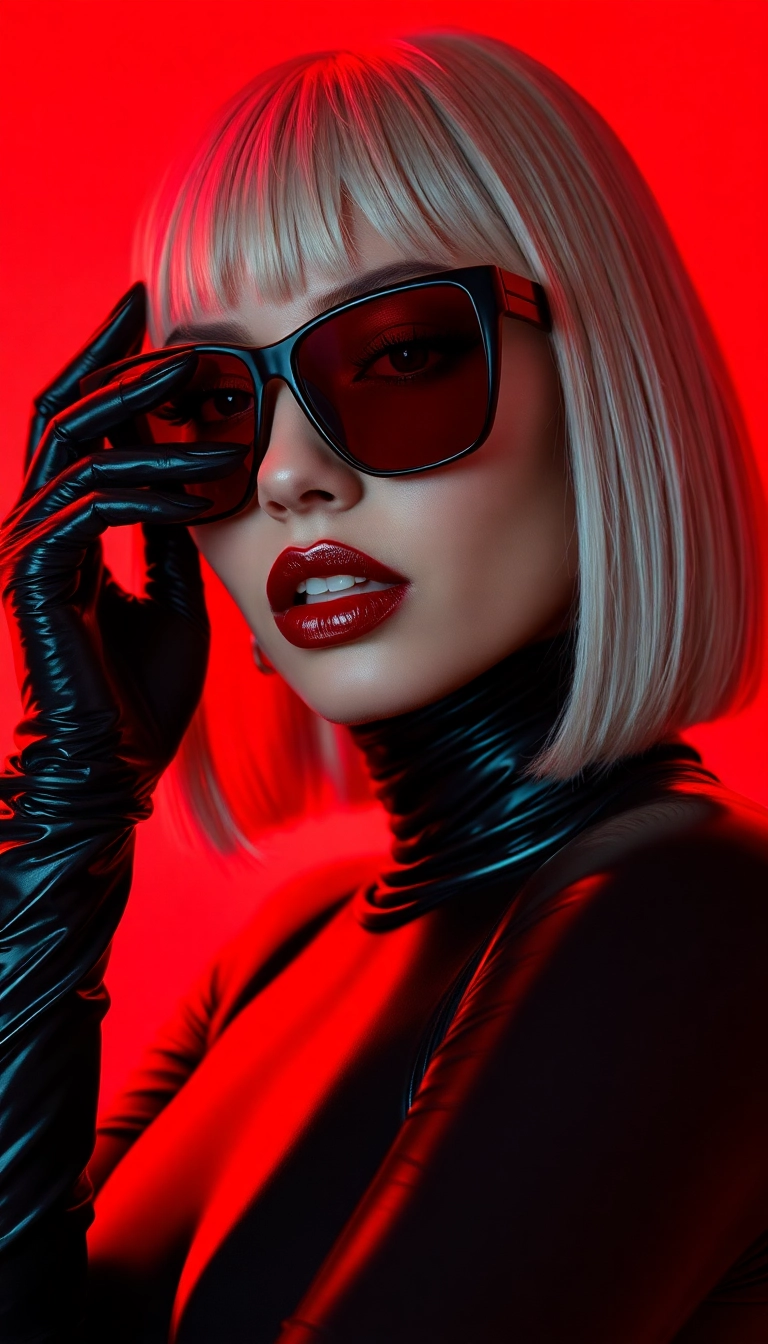 iPhone Bright Y2K Woman Fashion Model in Black and Red Exquisite Wallpaper Stock Image